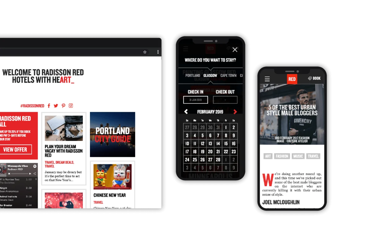 Website design for Radisson Red — Peak Fifteen